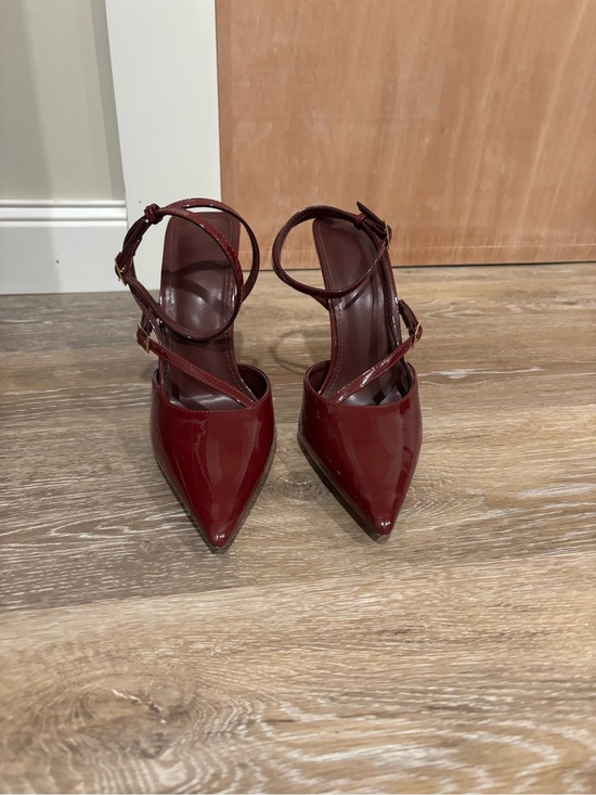 Shoes - Women's Patent Pointed-Toe Strappy Heels in Burgundy